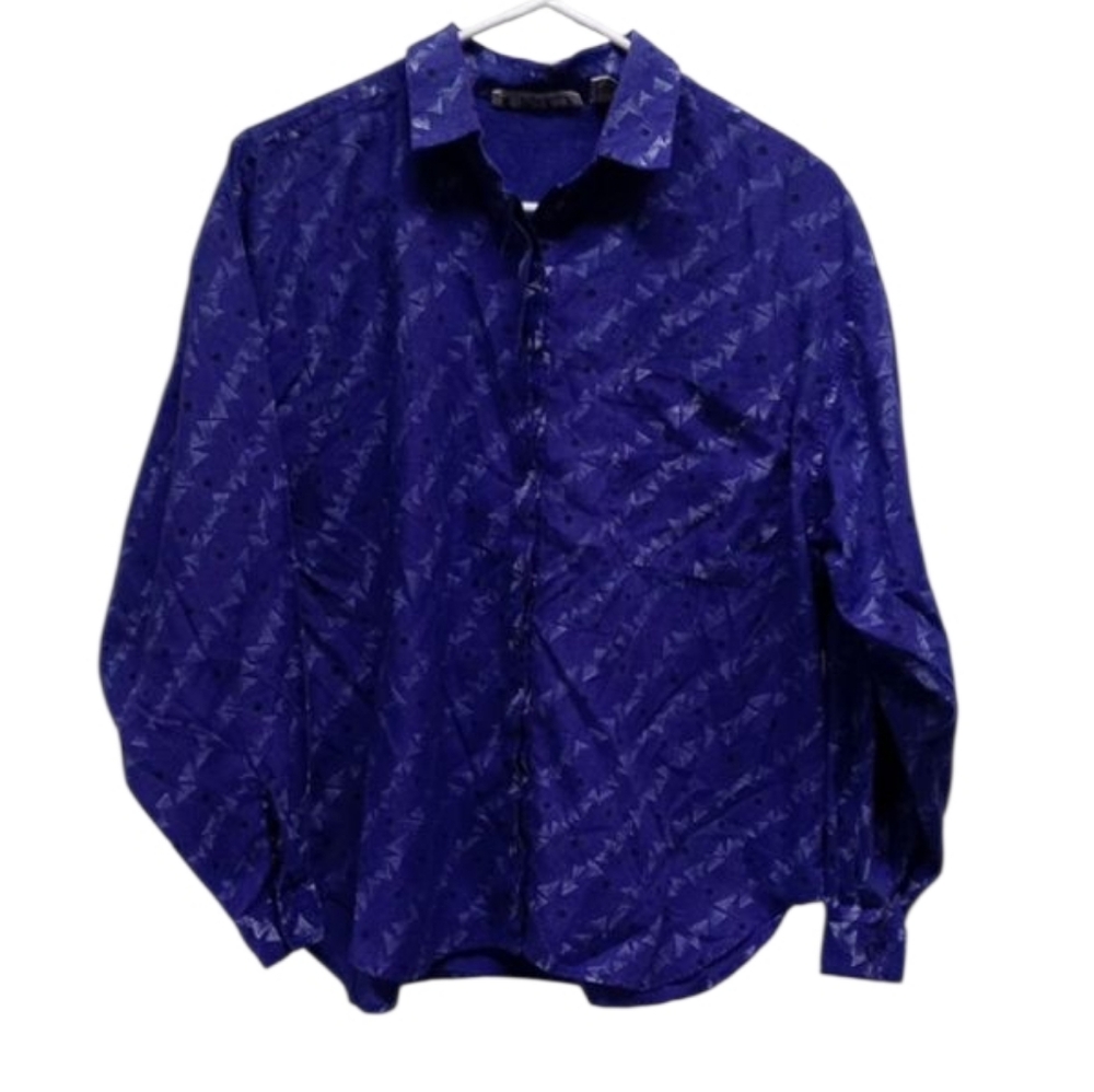 Vintage Gitano Purple Geometric Pattern Long Sleeve Button Down Shirt